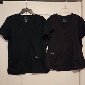 EUC Lot of 2 Black Scrub Tops Womens Medium Cherokee and Nrg by Barco